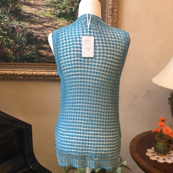 NWT ADORE Turquoise Silver Chain Link Crochet Layering Top Vest Women’s Small - Picture 10 of 16